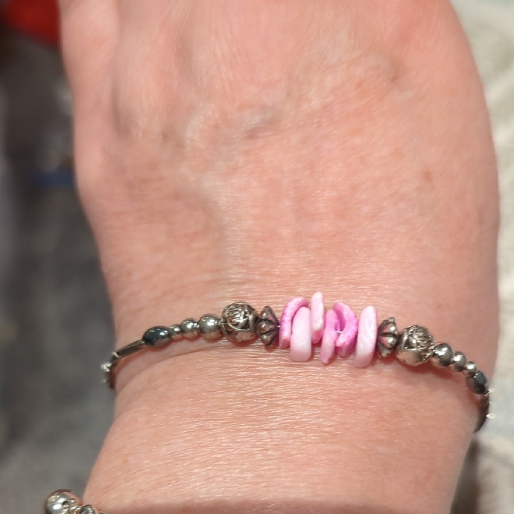 Pink and Silver Beaded Bracelet